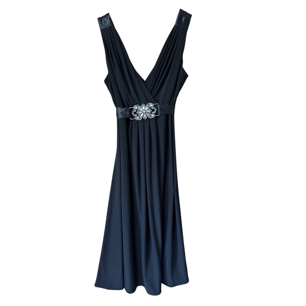 Scarlett Nite Empire Waist Dress Womens 8 Rhinestone Buckle Tie Back Black